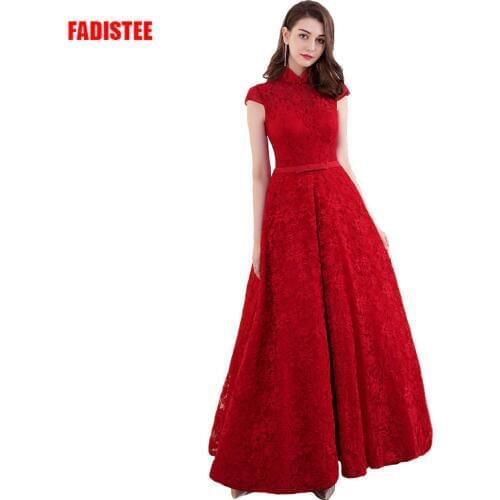 FADISTEE New arrival elegant Prom party Dresses Vestido de Festa lace cap sleeves high neck long gown style evening frock dress