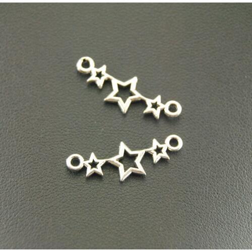 10pcs Silver Color Star Connector Charm Bracelet Necklace Jewelry Making Handmade DIY 25x9mm A892