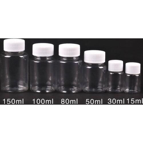 100PCS 15ml/20ml/30ml/100ml Plastic PET Clear Empty Seal Bottle Solid Powder Medicine Pill Vial Container Reagent Packing Bottle