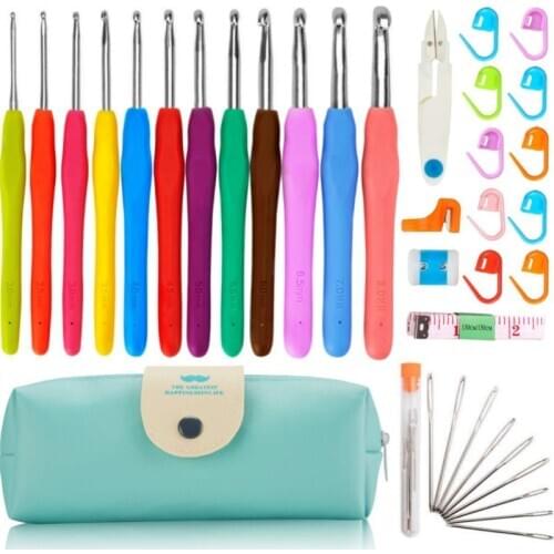 37 PCS Crochet Hooks With Storage Bag Soft Handle Wool Crocheted Knitting Needles Craft Tool Weaving Sewing Kits