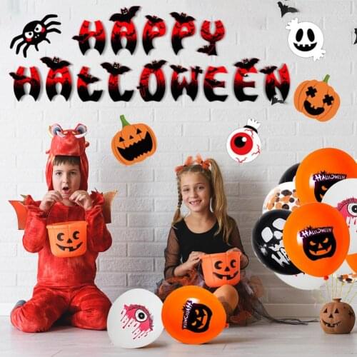 49PCS Halloween Balloon Decorations Set Ghost Banner Balloon Set Glitter Confetti aluminum foil Balloons Clear Air Balloons