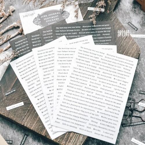 8 Sheets Black White Words Stationery Vintage Planner Hand Account Decorations DIY Scrapbooking Journal Die Cut Sticker