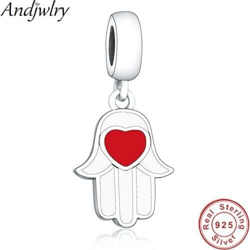 925 Sterling Silver Palm Red Heart Charms Pendant Fit Original Pandora Charms Bracelet Sliver 925 Beads Dangle Berloque