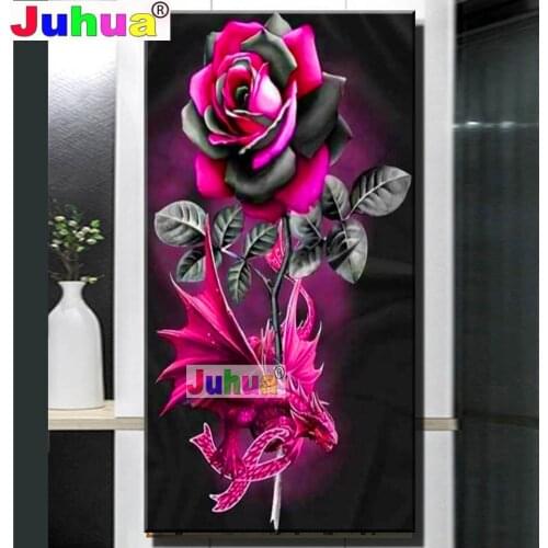 "Red Dragon Rose Flower"diamond painting 5d diamond mosaic cross stitch embroidery full round drill Fantasy Cartoon Stickers