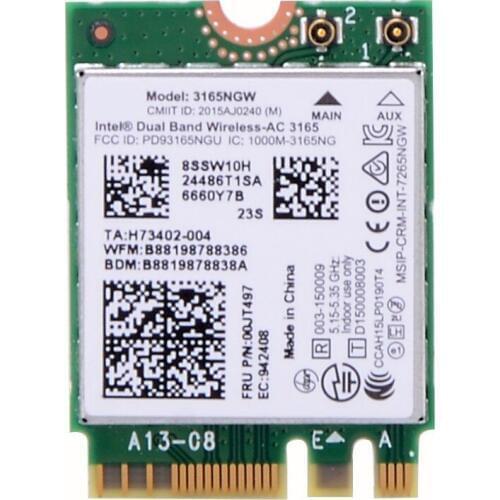 Wireless Adapter Card for IBM Thinkpad Intel Dual Band AC 3165 3165NGW 433Mbps 802.11ac Wifi Bluetooth BT 4.0 00JT497 NGFF M.2