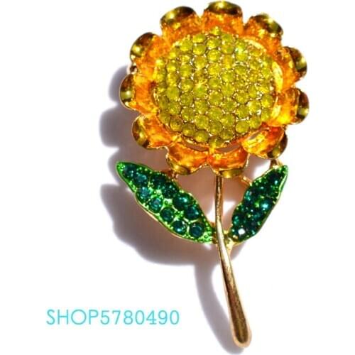 Fashion Jewelry Rhinestone Breast Pin Cute Sunflower Brooch Unisex Gold Color Graduation ceremony Lady Coat Garments Accessories