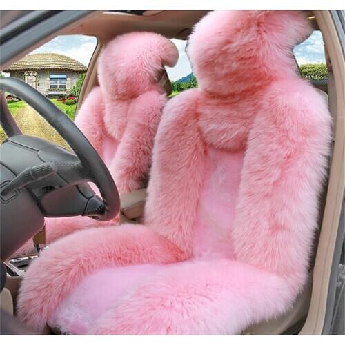 2X Pure Natural Fur Seat Cover Pink colour Sheepskin Winter Car Cushion Front Vehicle Seat Cover