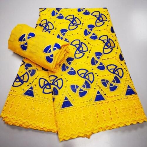 Alisa 2021 Black African Lace Fabrics 5 Yards With 2 Yards Chiffon With Stones 100%Cotton Lace Fabric For Fashion Big Occasion