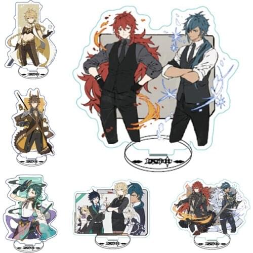 Anime Figure Genshin Impact Diluc Venti Klee Keqing Acrylic Stand Model Plate Desk Decor Standing Action Figures Fans Gifts