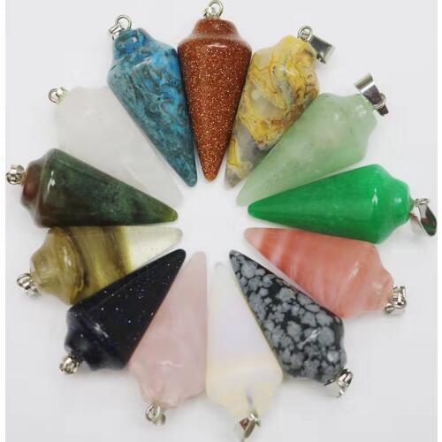 Fubaoying Hexagonal Cone Natural Stone Pendant Reiki Healing Crystal Hexagonal Bullet Charms Beads 12pcs For Jewelry Making