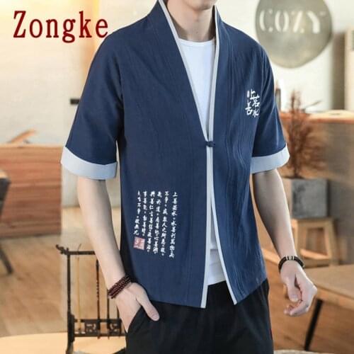 Zongke Chinese Elements Kimono Men Clothing 2021 Fashion Harajuku Kimono Cardigan Short Sleeve Summer Shirt Men 5XL New Arrivals