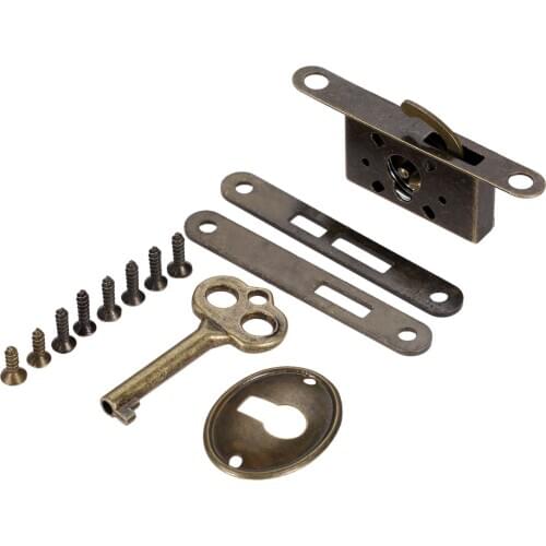 1 Set Classical Locks Retro Chinese Ancient Small Jewelry Wooden Box Locks Antique Bronze Furniture Counter Drawer Lock with Key