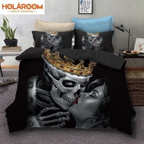 Halloween Skull Bedding Set 3d Printed Beauty Kiss Skull Duvet Cover with Pillowcase Single/Double/Queen/King Duvet Cover Set