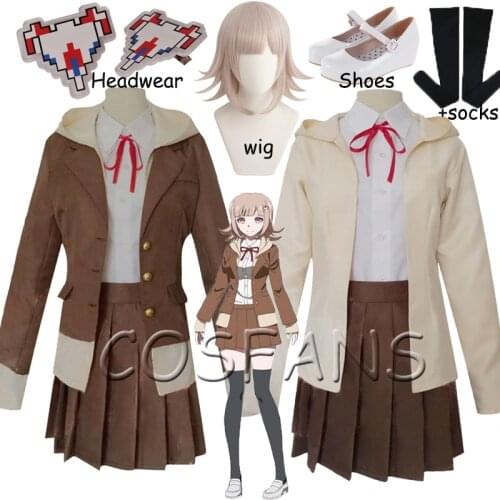 Danganronpa V3 Chiaki Nanami Cosplay Costume Dangan Ronpa Uniform Jacket Shirt Skirt Cosplay Wig Headwear Tie Socks Girls Women