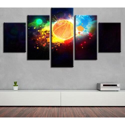 Colorful Glowing Graffiti Basketball Canvas HD Prints Posters Home Decor Wall Art Pictures 5 Pieces Art Paintings No Frame