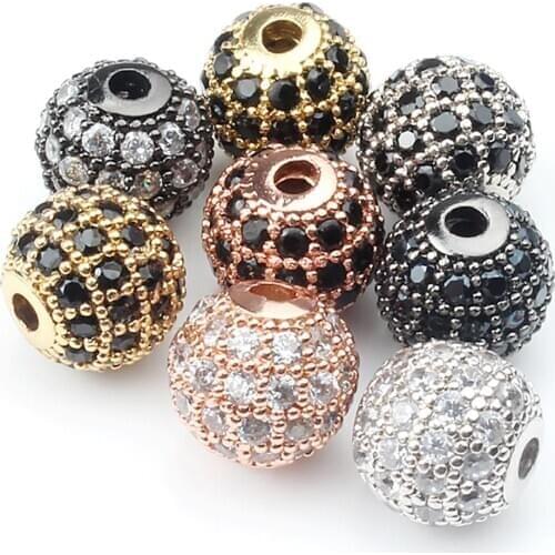 3pcs/lot Round Ball CZ Beads Metal Brass Micro Pave Crystal Zircon Space Beads For Jewelry DIY Charm Bracelet Making 4/6/8/10mm