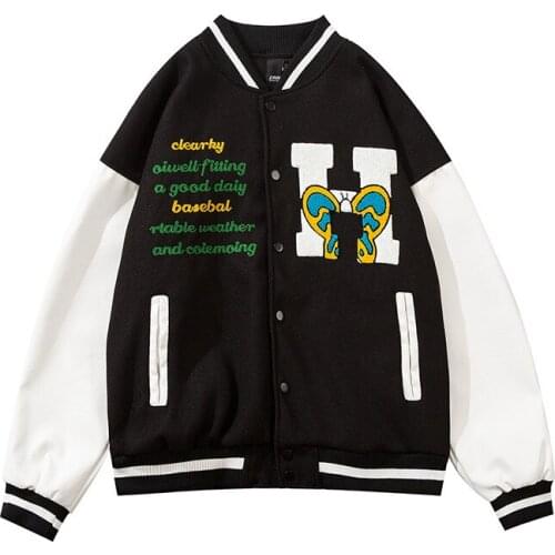 Baseball Jacket Mens Hip Hop Harajuku Streetwear Letter Embroidery Casual Cotton College Bomber Jacket Fashion Men Clothing
