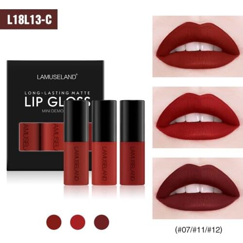LAMUSELAND 3 Pcs lip Gloss Kit Gift Liquid Lipstick Velvet Matte Nude Long-lasting Non-stick Cup Lip Glaze Makeup Cosmetic TSLM2