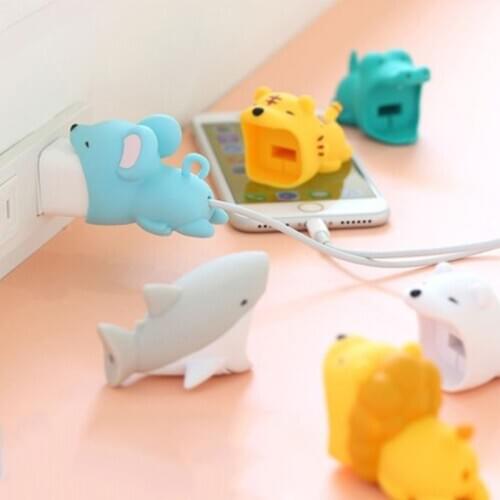 Cute animal charger data cable protective sleeve bite for iphone Android USB cartoon anti-break data cable protector toy gift