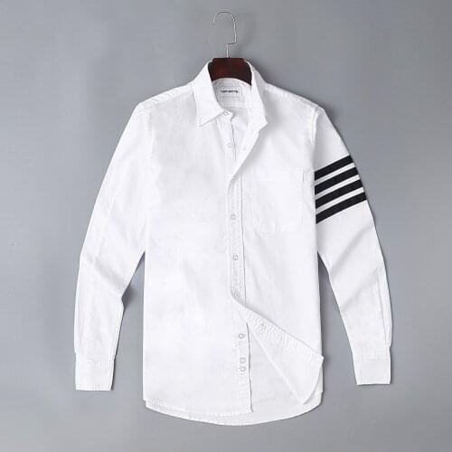 TB THOM Brand Men Shirt Slim White Long Sleeve Turn Down Collar Casual Oxford Fabric High Quality