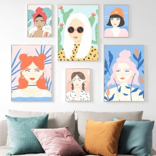 Wall Art Canvas Painting Various Styles Girl Vintage Poster Nordic Posters Prints Wall Pictures for Living Room Home Decoration