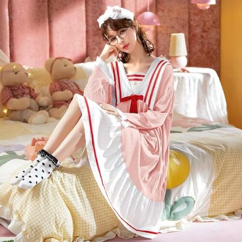 PURE Cotton Turn-down Collar Winter Dress Sleepwear sleeping skirt Long Sleeve Nightgown Night Robes Women Girl Nightdress hde