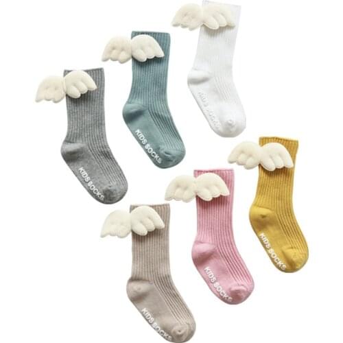 Baby Girls Knee High Socks Angel wing Summer Autumn Baby Girls Cotton Socks Solid Candy Color Kids Toddler Short Socks