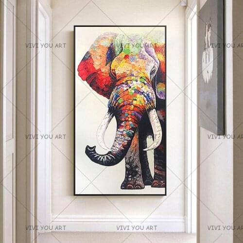 Knife Elephant Wall Art Picture Handmade Modern Abstract Acrylic Paintings Hand Painted Animal Oil Painting on Canvas For Home