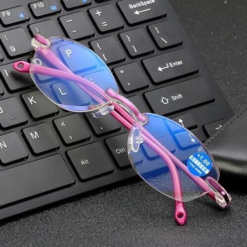 Rimless Reading Glasses Women Men Blue Light Blocking Frameless Computer Eyewear Presbyopia Eyeglasses Diopter +1.0 To +4.0