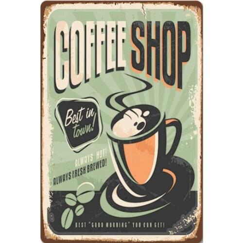 Original Vintage Design Coffee Shop Best in Town Tin Metal Signs Wall Art | Thick Tinplate Print Poster Wall Decoration for Cafe
