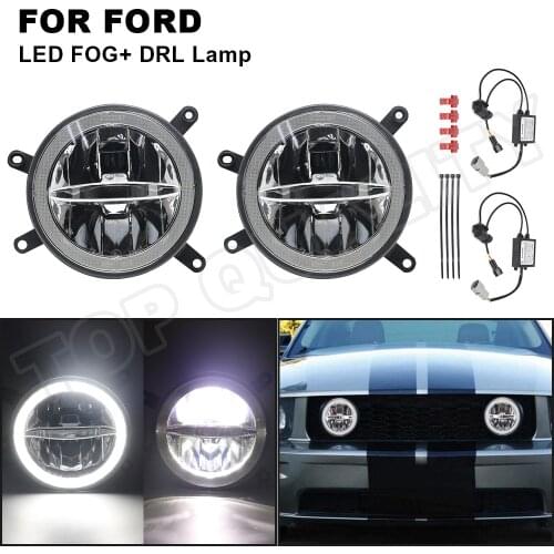 Car Front LED Fog Driving Light Center Hood Grille Halo Ring DRL Daytime Running Lamp Assembly For 2005 - 2009 Ford Mustang GT