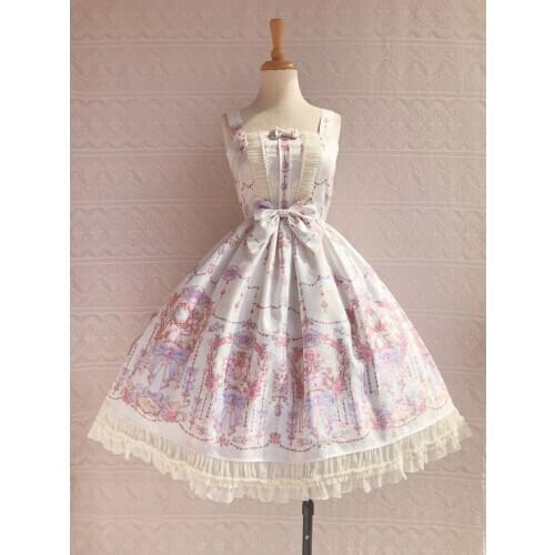Lolita Dress Straps Bows Flowers Garden Print Sweet Lolita JSK Dress