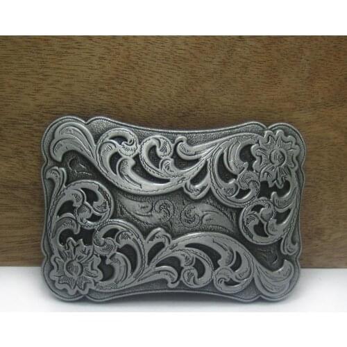 BuckleClub retro zinc alloy western flower cowboy belt buckle jeans gift belt buckle FP-03558 pewter finish drop shipping
