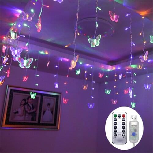 USB/Battery Low Voltage Romantic Girl Room Decoration LED Butterfly Icicle Light Lantern For Christmas Tree Wedding Party Decora