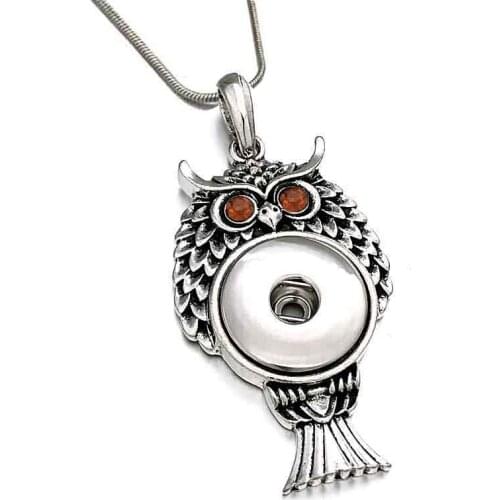Crystal Interchangeable Owl Ginger 286 Snap Button Pendant Necklace Jewelry Fit 18mm Snap Button Charm jewelry For Women Gift