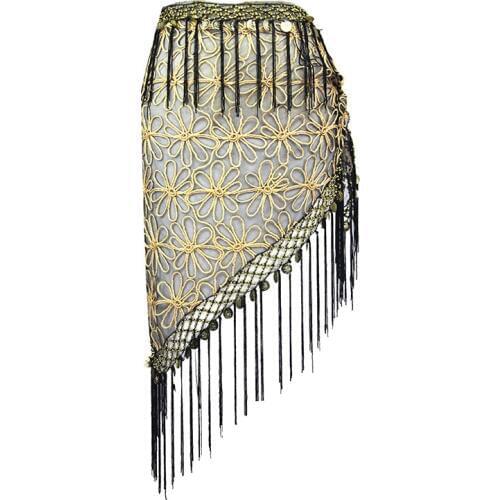 2019 Women Belly Dance Clothing Accessories Mesh Paillettes Fringes Wrap Triangle Hip Scarf Coins Belts