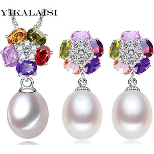 YIKALAISI 925 sterling silver jewelry 8-9mm Pearl Jewelry sets Natural Pearls lower Necklace Earrings Pendants For Women