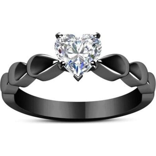 Seanlov Love Heart Rings For Women Engagement Wedding Ring Female Womens Cubic Zirconia Black Gold Color Promises Ring Jewelry