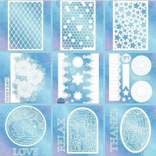 Stars Honeycomb Hollow Background Various Snowflake Floral Edge Frame Strips Knot Bow Pattern Words Metal Cutting Dies 2019 New