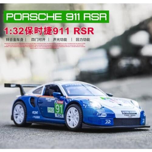 1/32 Simulation Model Classic Sports Car Por.che 911 RSR Alloy Die-casting Toy Car Sound And Light Pull Back Toys For Childrens