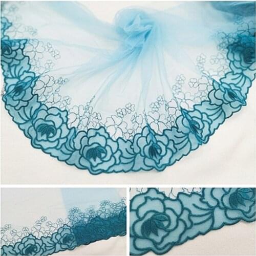 2Meters Mesh Tulle Embroidered Lace Fabric Lake Green Rose Floral Trim For Bra Lingerie Underwear Dolls Dress Ribbons