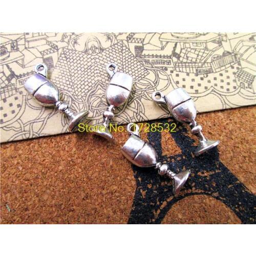 20pcs--Goblet Charms, Antique Tibetan silver 3D Wine Glass Charm pendants 19x8mm
