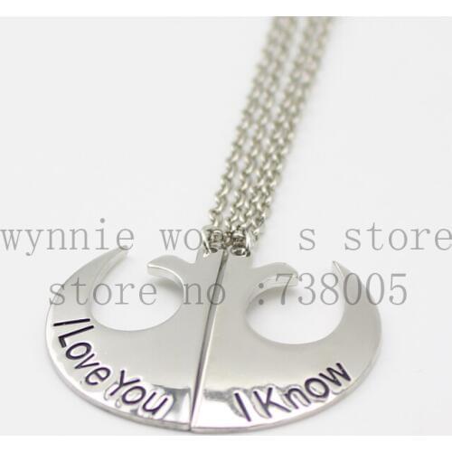 2015 new style Star Wars Rebel Insignia Love couples "I love you I know " 2 parts pendant Lovers' Necklace Wholesale Jewelry