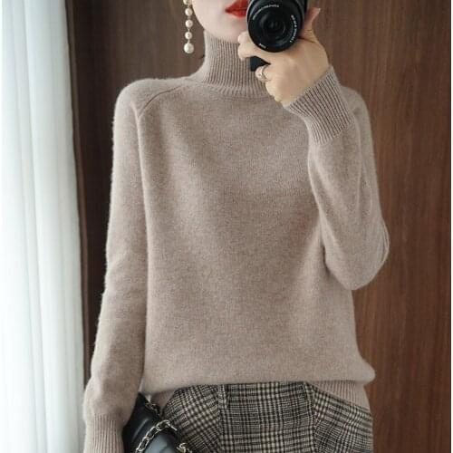2020New Autumn Turtleneck Woolen Sweater Women Long-sleeved Knitted Pullover Solid Color Sweater Loose Cashmere Blend Base shirt