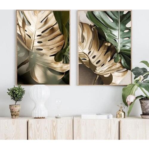 Abstract gold leaf wall art canvas painting nature poster and wall art print without frame picture for turquoise home decor