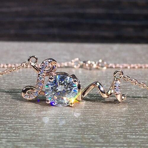 18K Rose Gold Women Pendants Necklaces Moissanite Diamond 0.5 1 2 3 4 5 Carat Round Love Wedding Anniversary Engagement Party