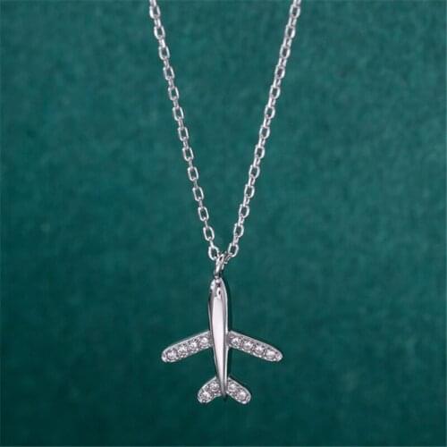 Lucky Cubic Zircon Plane Simple Clavicle Chain Airplane Pendant Necklace For Women Luxury Necklace Fashion Jewelry