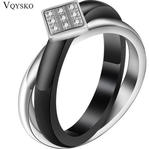 Black Ceramic Cross Stainless Stee circle Ceramic Ring With CZ Rhinestone Wedding Ring For Women