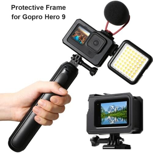 CNC Aluminum Alloy Protective Cage Dual Cold Shoe Frame Portable Quick Release Lightweight for GoPro Hero9 Black