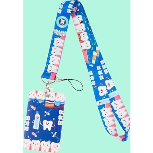 G2098 Cartoon Teeth Card Holder With Lanyards For Keys Phone ID Badge Fashion Mobile Phone Neck Strap Hang Rope For Doctor